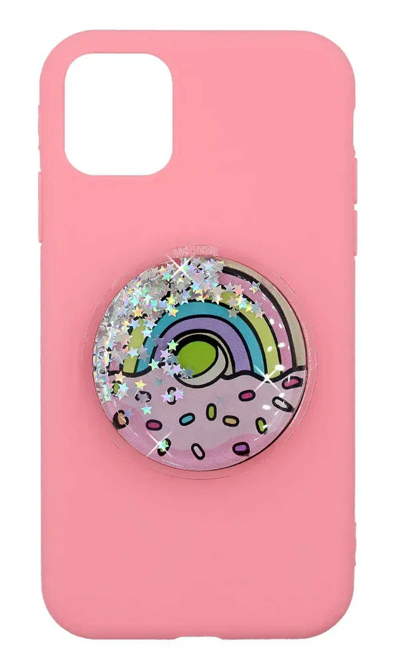Чохол силіконовий Rainbow Liquid + PopSocket для iPhone 11 Pink