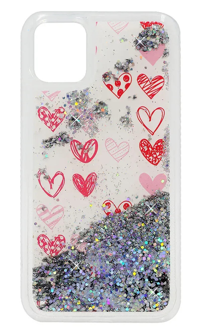 Cover-plate Liquid Little Pink Hearts for iPhone 11 Silver
