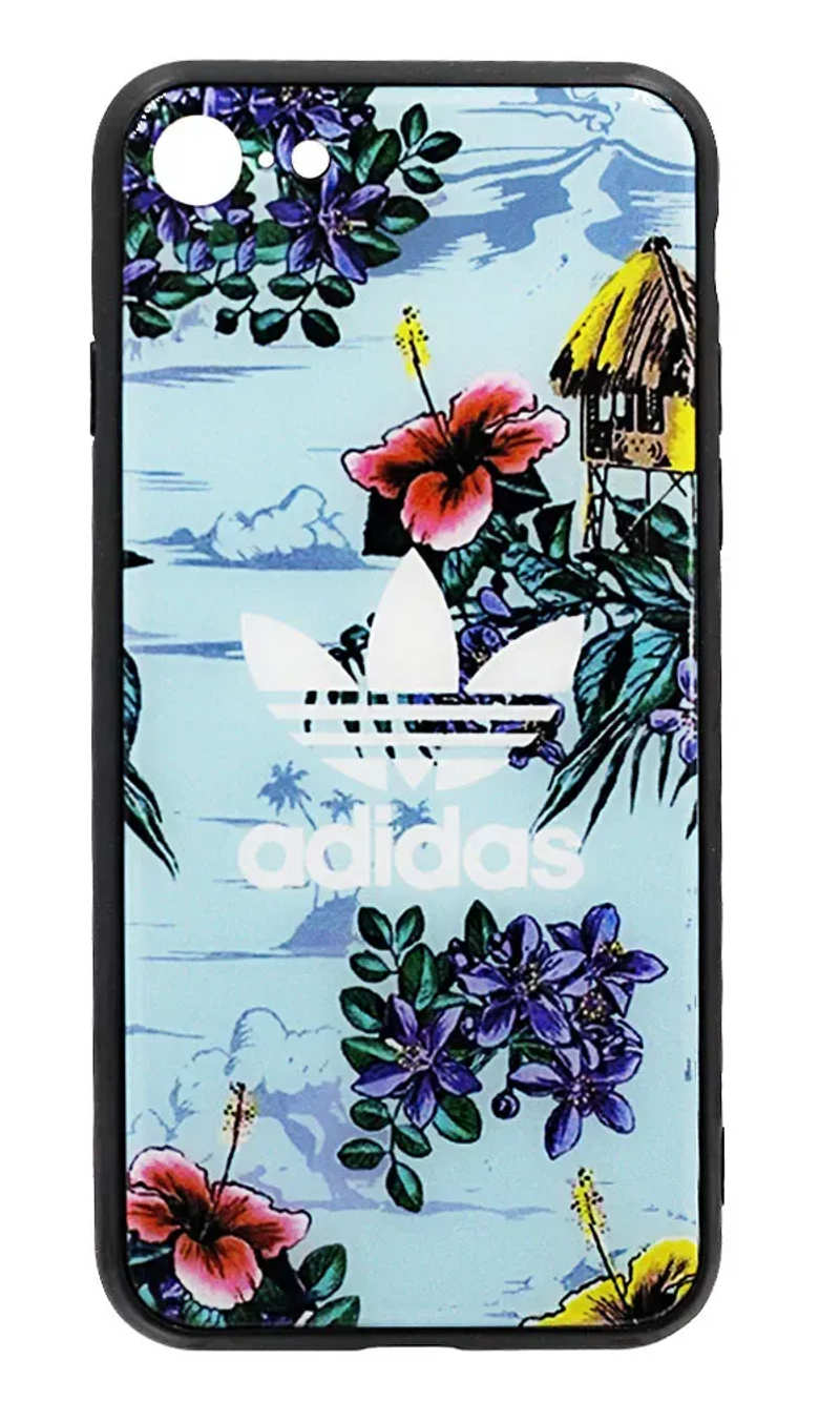 Cover-plate Abibas Flowers Glass + Strap for iPhone SE2 / 8/7 Blue