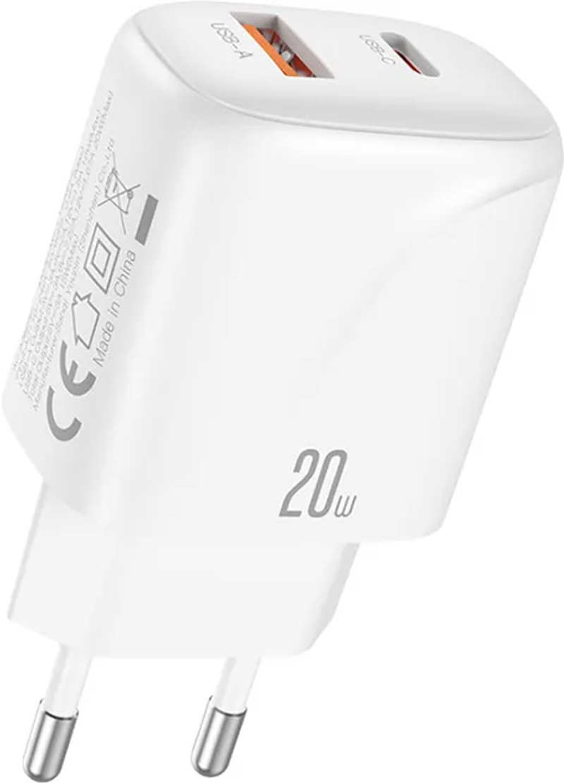 Мережевий Зарядний Пристрій 1Type-C+1USB XO L158 PD&QC 3.0 20W White