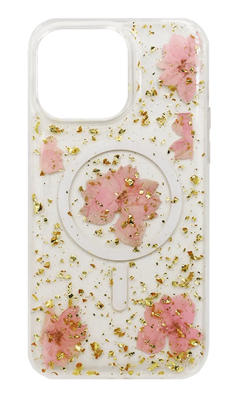 3D Real Flowers Sparkles Magsafe overlay case for iPhone 14 Pro Max Pink