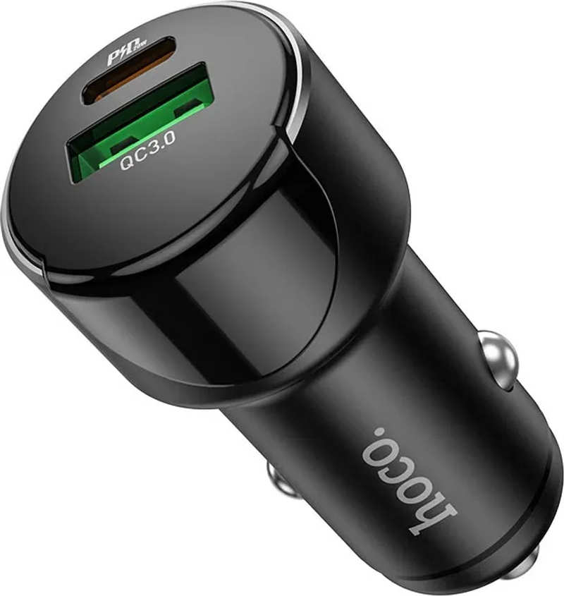 Автомобільний Зарядний Пристрій 1USB+1Type-C Hoco Z42 Light road QC3.0 20W Black