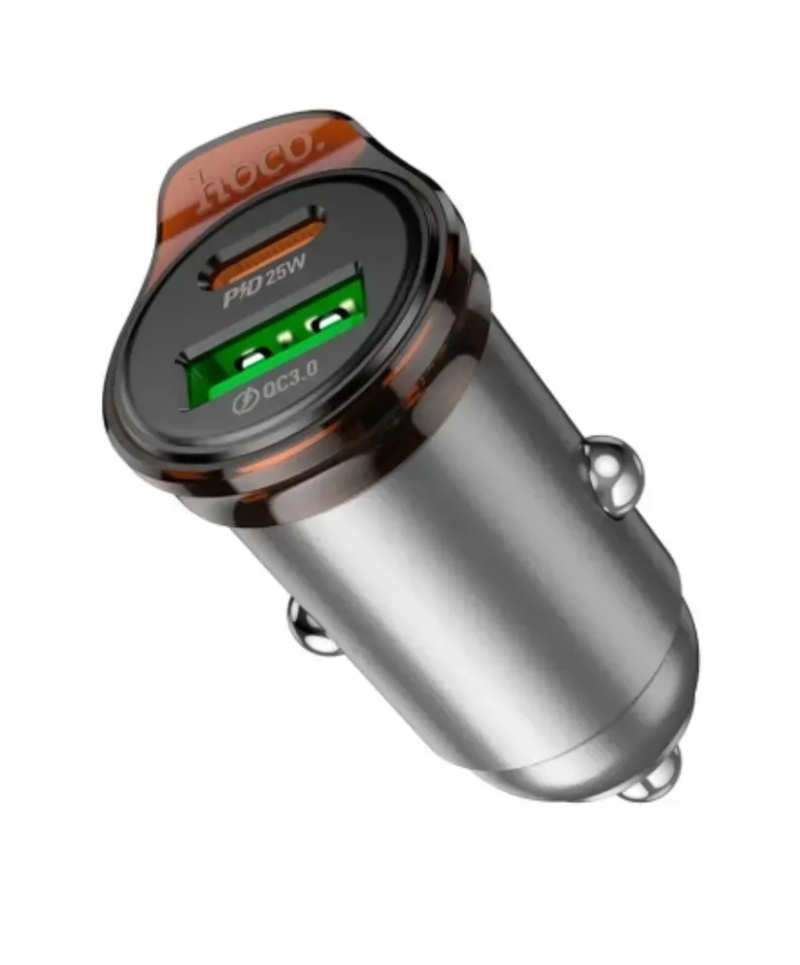 Автомобільний Зарядний Пристрій 1USB+1Type-C Hoco NZ16A Rigorous 43W Metal Grey