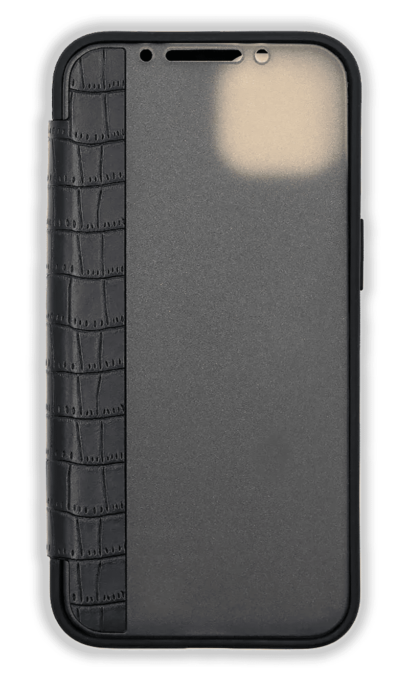 Leather Crocodile book case for iPhone 14 / 13 Black