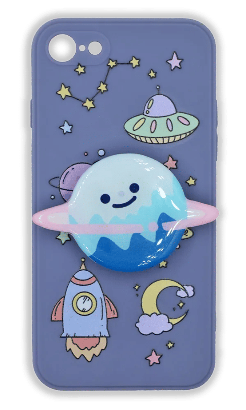 Silicone case Print Space + PopSocket for iPhone SE2 / 8 / 7 Gray