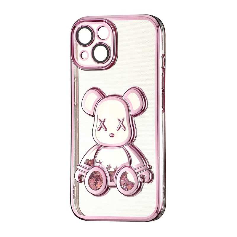 Чохол силіконовий Electroplating Liquid Bear для iPhone 15 Pink