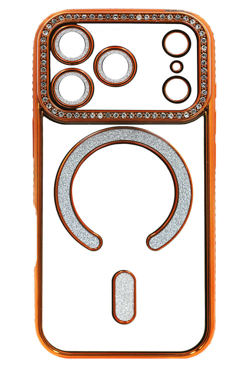 Silicone case Chrom Border Shine Magsafe iPhone 17 Pro Max Orange