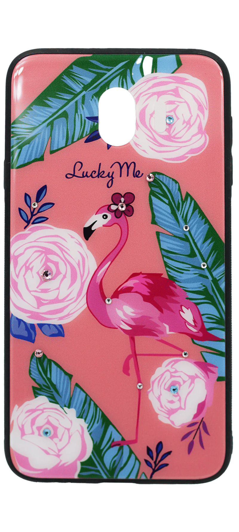 Чохол-накладка Glass Print + Border Silicon Samsung J4 2018 SM-J400F Pink Flamingo