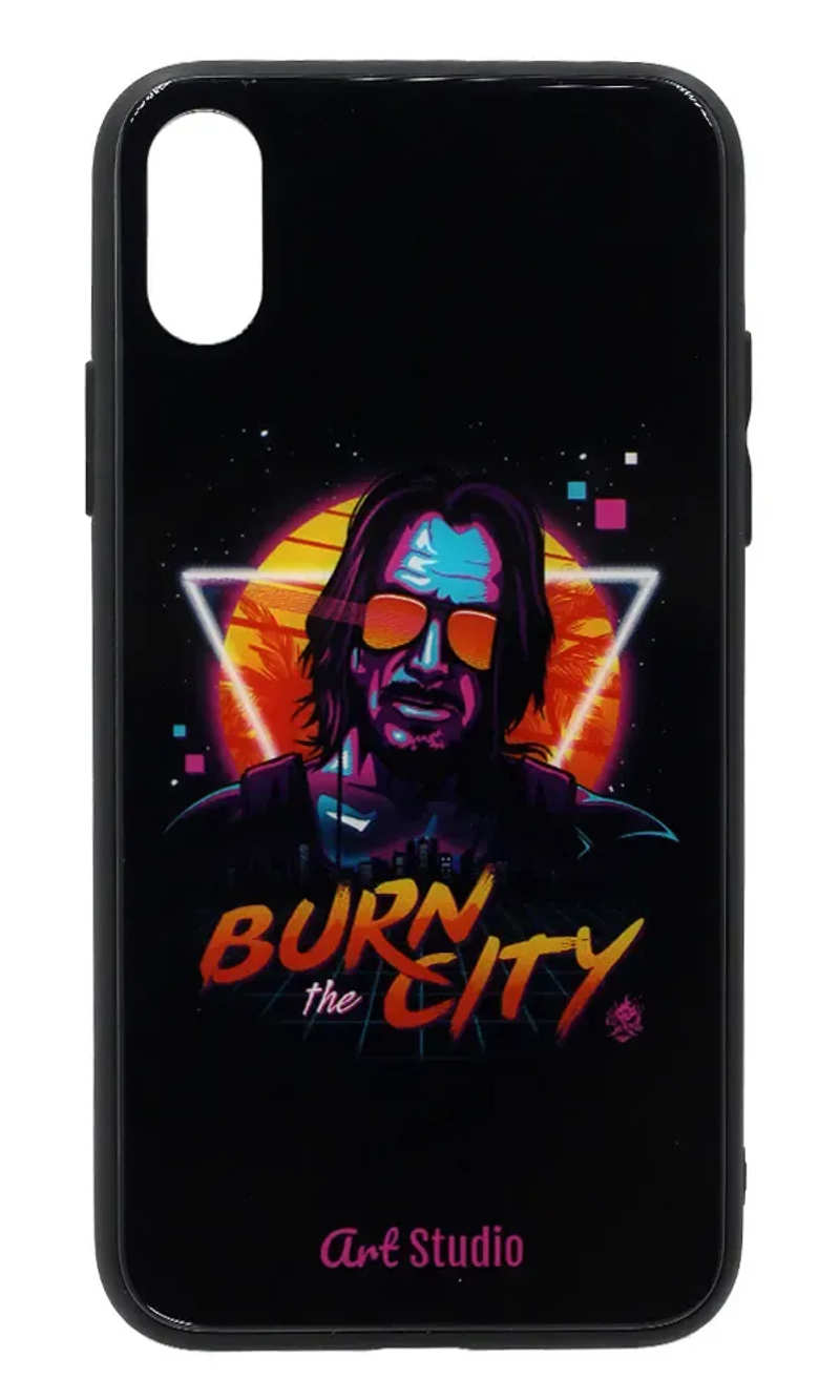 Cover-plate Glass Print Burn City for iPhone XS Max Black