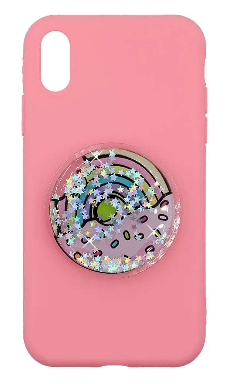 Чохол силіконовий Rainbow Liquid + PopSocket для iPhone X / XS Pink