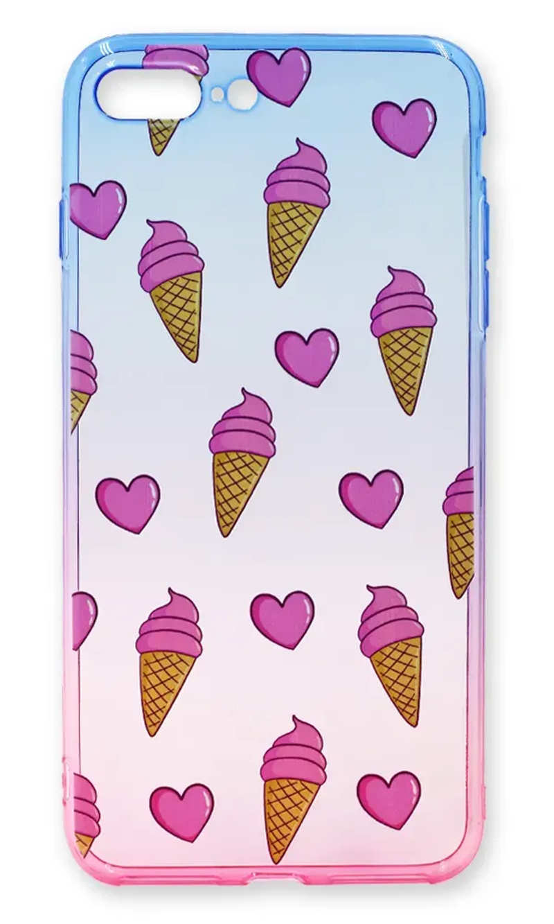 Silicone Cover Print Gradient Ice Cream for iPhone 8/7 Plus Blue / Pink