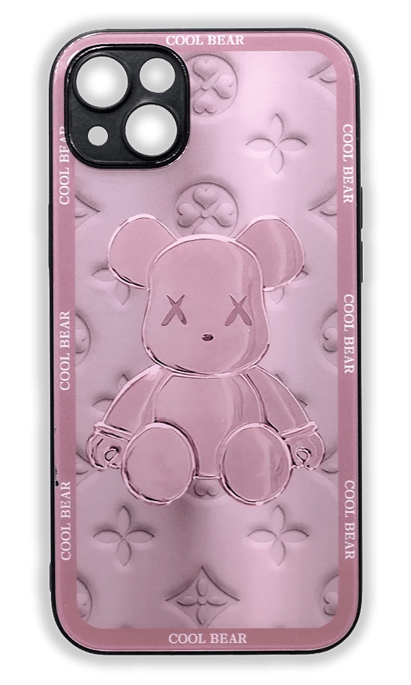 Cover Glass Print Cool Bear for iPhone 15 Plus / 14 Plus Pink