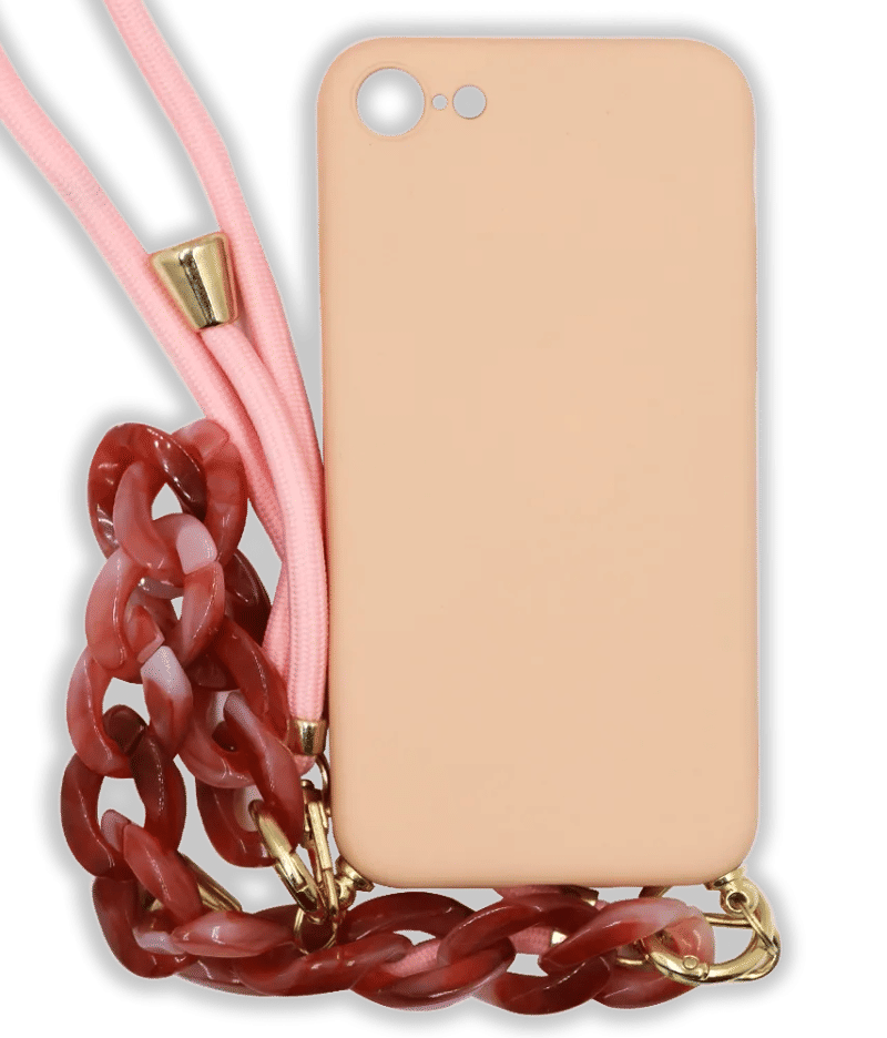 Silicone Shoulder Strap Chain Case for iPhone SE2 / 8/7 Pink