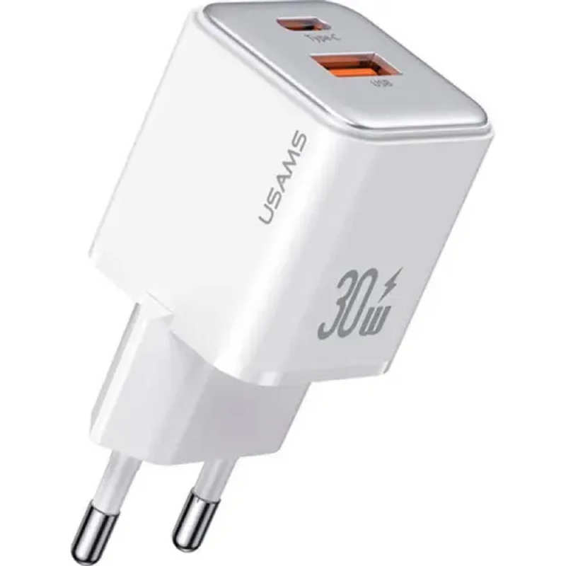 Мережевий Зарядний Пристрій 1Type-C+1USB Usams US-CC189 QC&PD 30W White