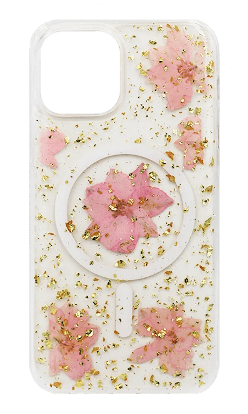3D Real Flowers Sparkles Magsafe overlay case for iPhone 12 / 12 Pro Pink