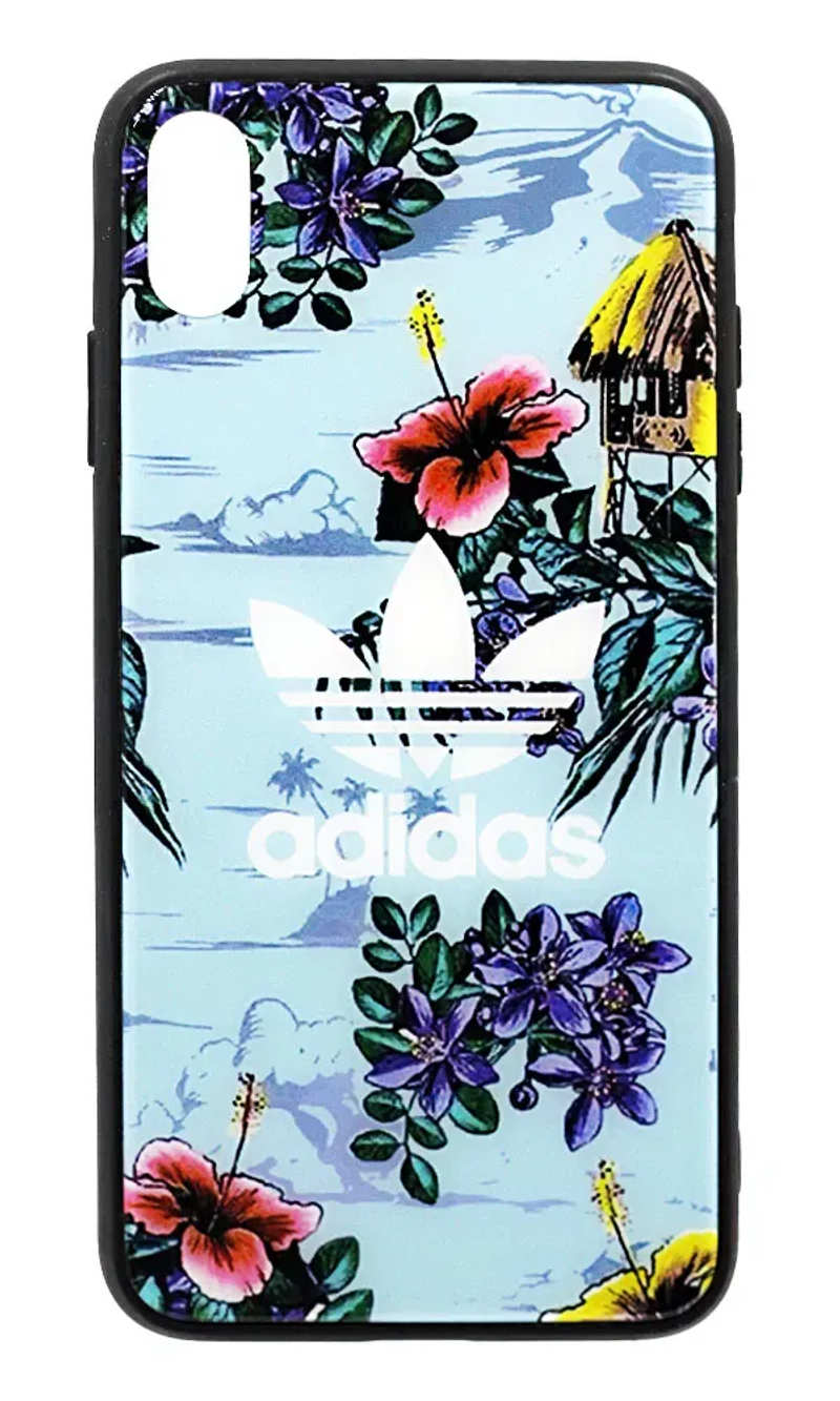 Cover-plate Abibas Flowers Glass + Strap for iPhone XS Max Blue