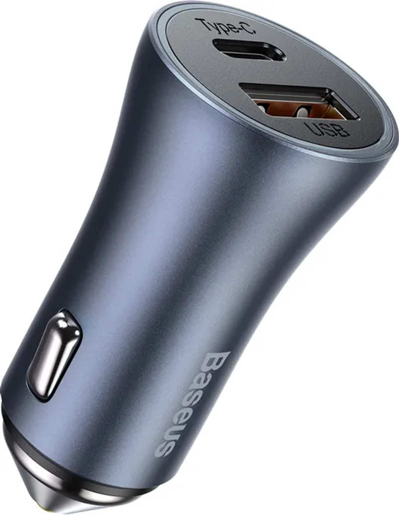 Car Charger 1USB+1Type-C Baseus Golden Contactor Max 60W Dark Gray