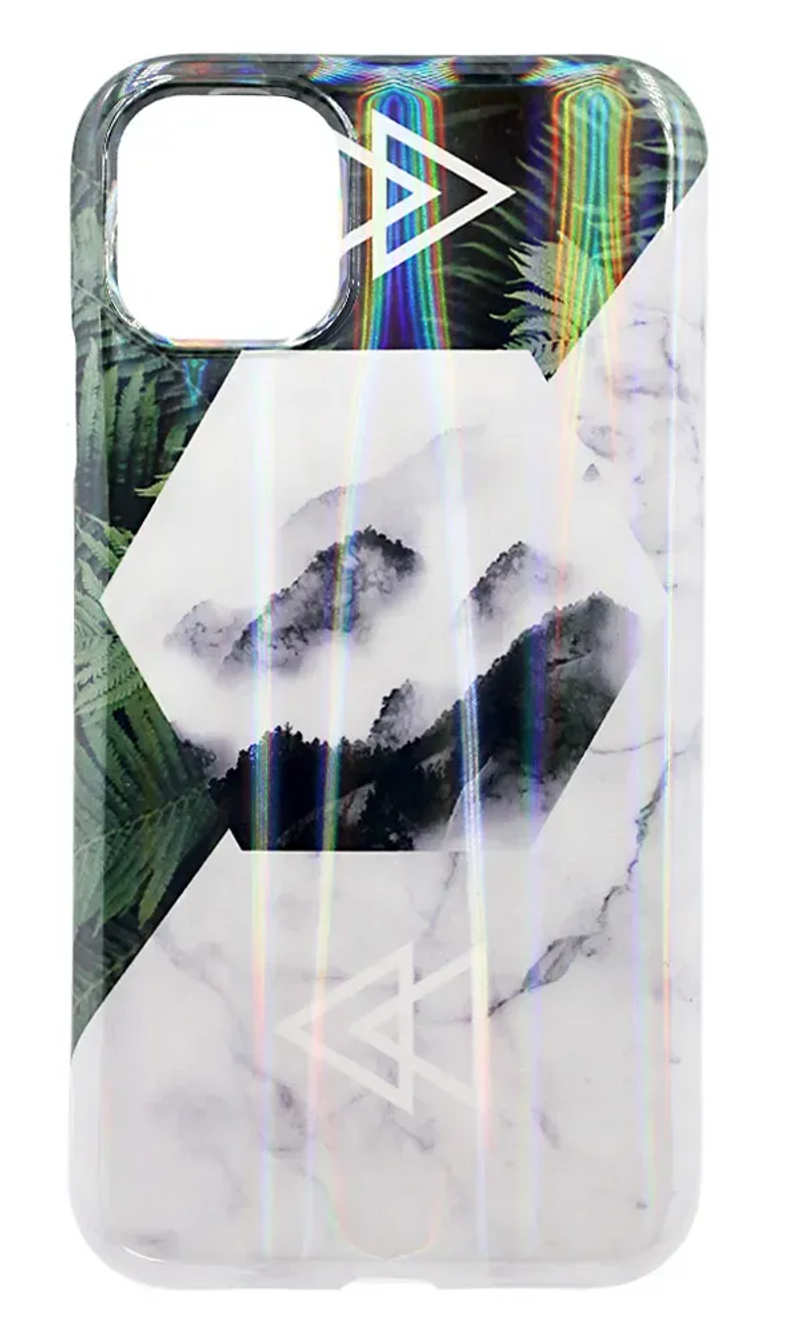 Silicone Cover Print Mramor Benzo for iPhone 11 Pro Max White / Green