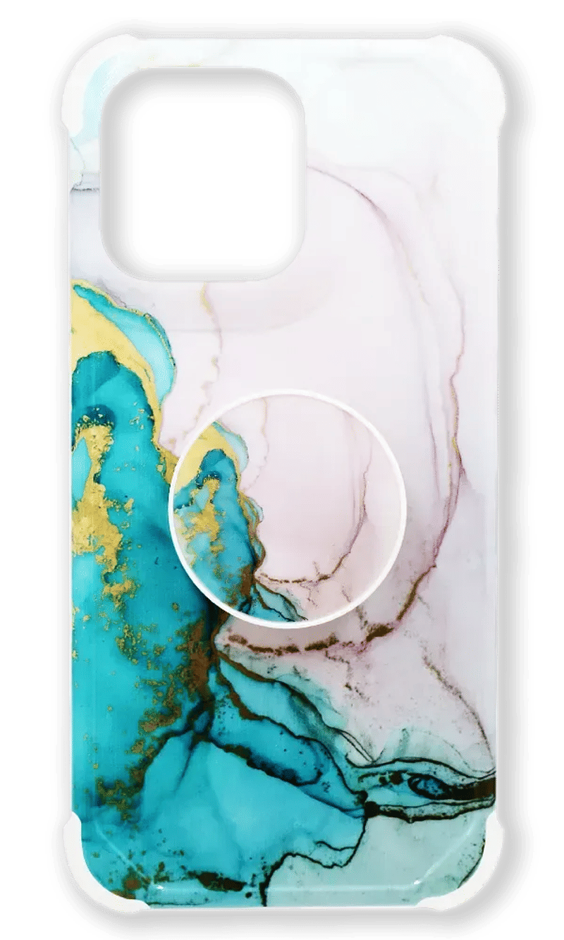 Чохол силіконовий Marble + PopSocket для iPhone 13 Pro Blue/Pink