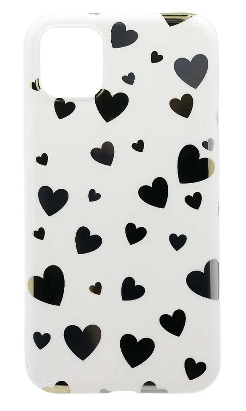 Silicone Cover Print Shining Hearts for iPhone 11 Pro White