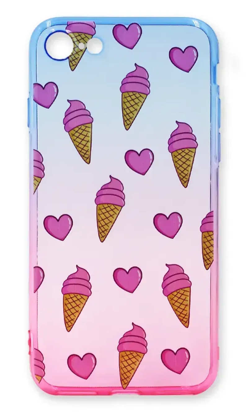 Silicone Cover Print Gradient Ice Cream for iPhone SE2 / 8/7 Blue / Pink
