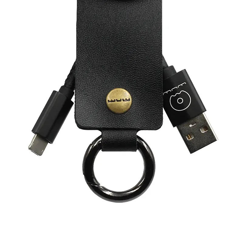Cable 0.3 M WUW Leather Keychain Lightning + micro USB Black (X22)