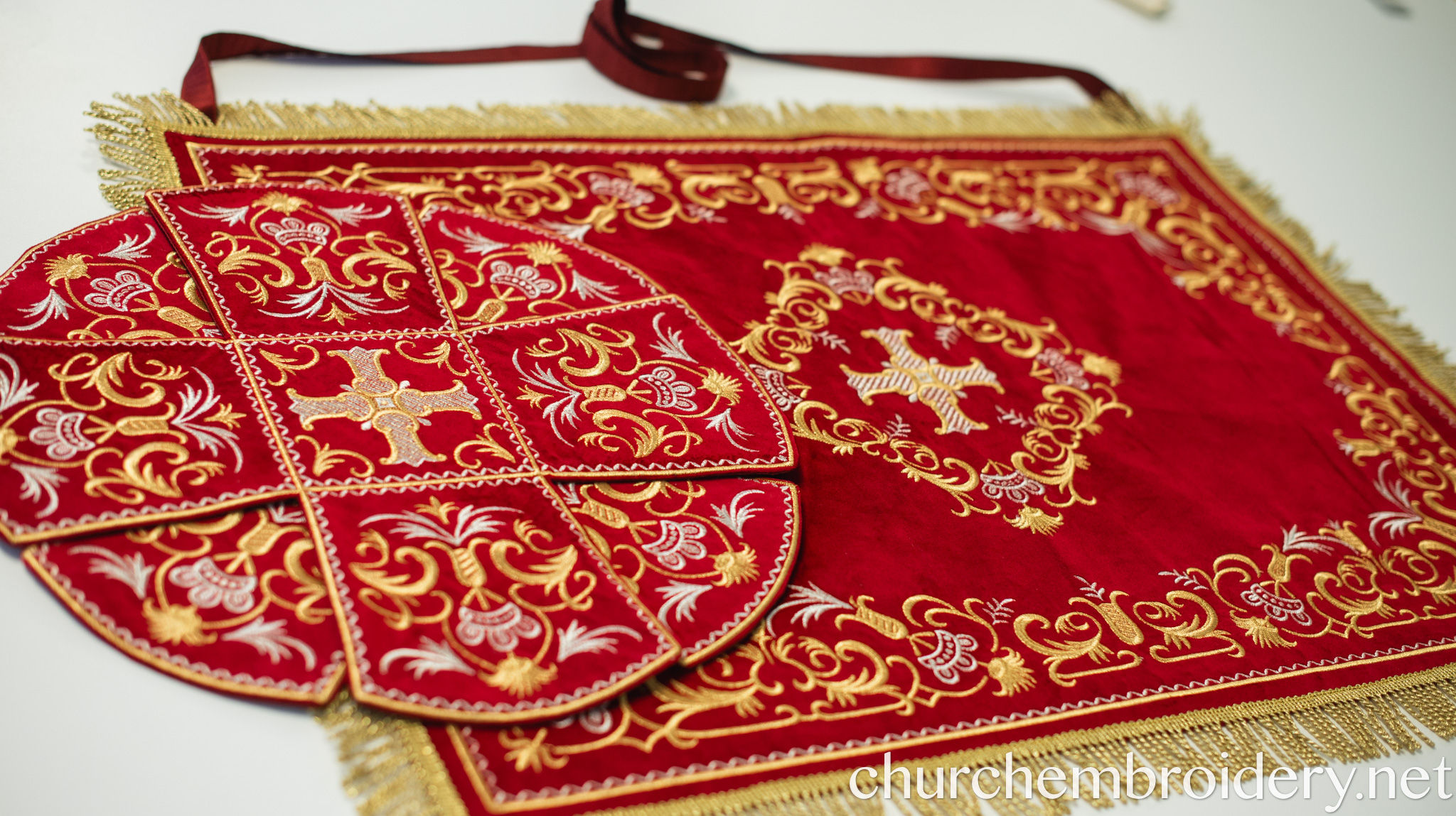 Stunning Red Gold Embroidered Chalice Covers