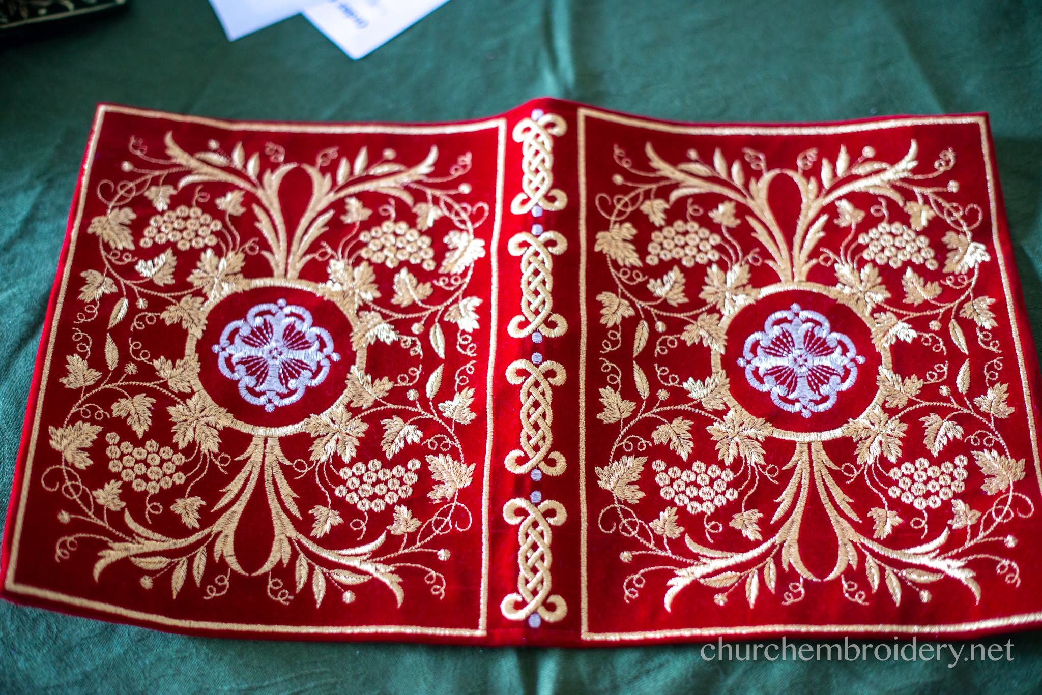 Velvet Gold-Thread Gospel Book Cover Any Size, Green, Red or Blue