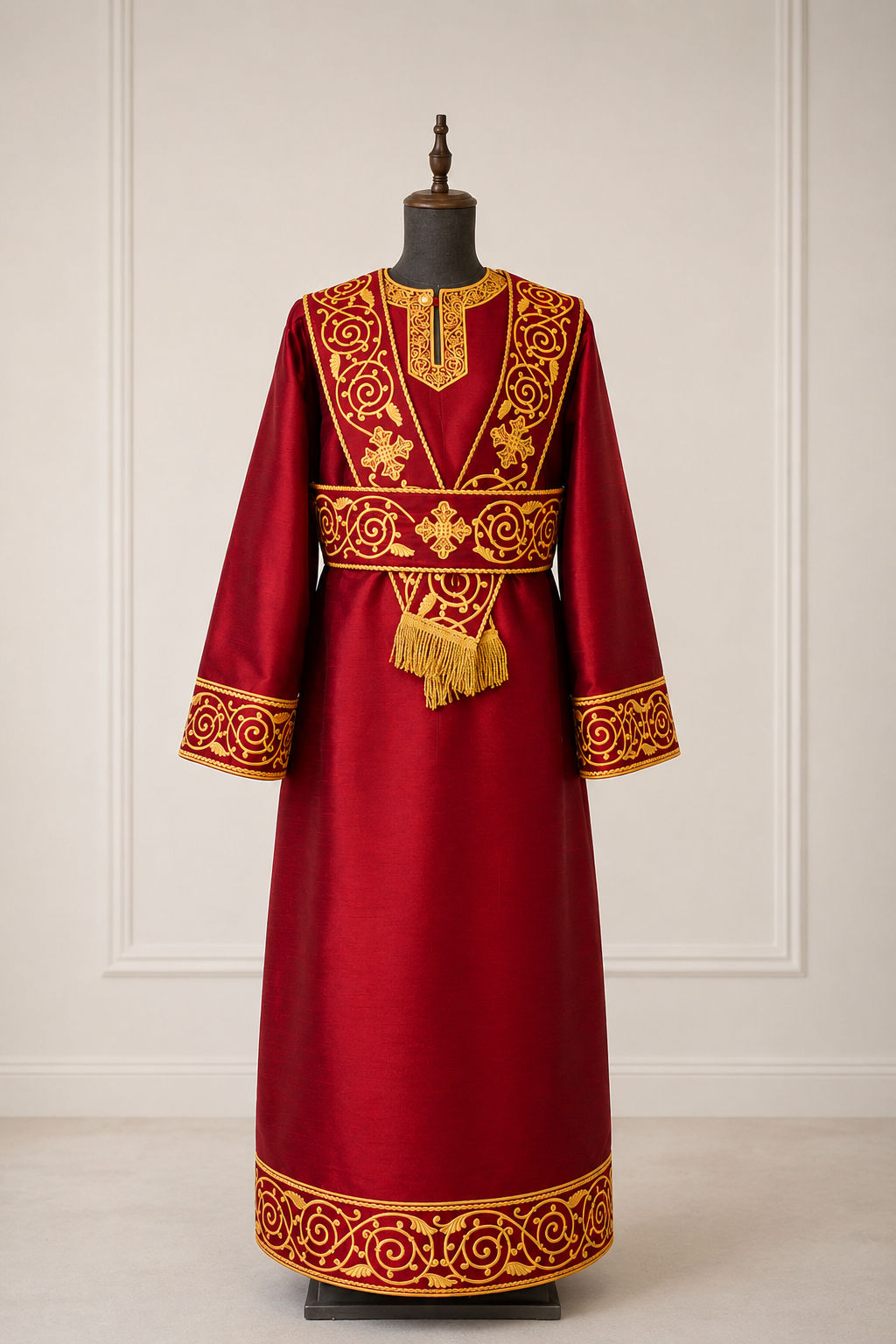 Fully Embroidered Orthodox Deacon Protodeacon Vestments set Burgundy Gold#2