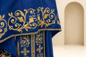 Fully-Embroidered Orthodox Priest Vestments Set —Blue Gold threads
