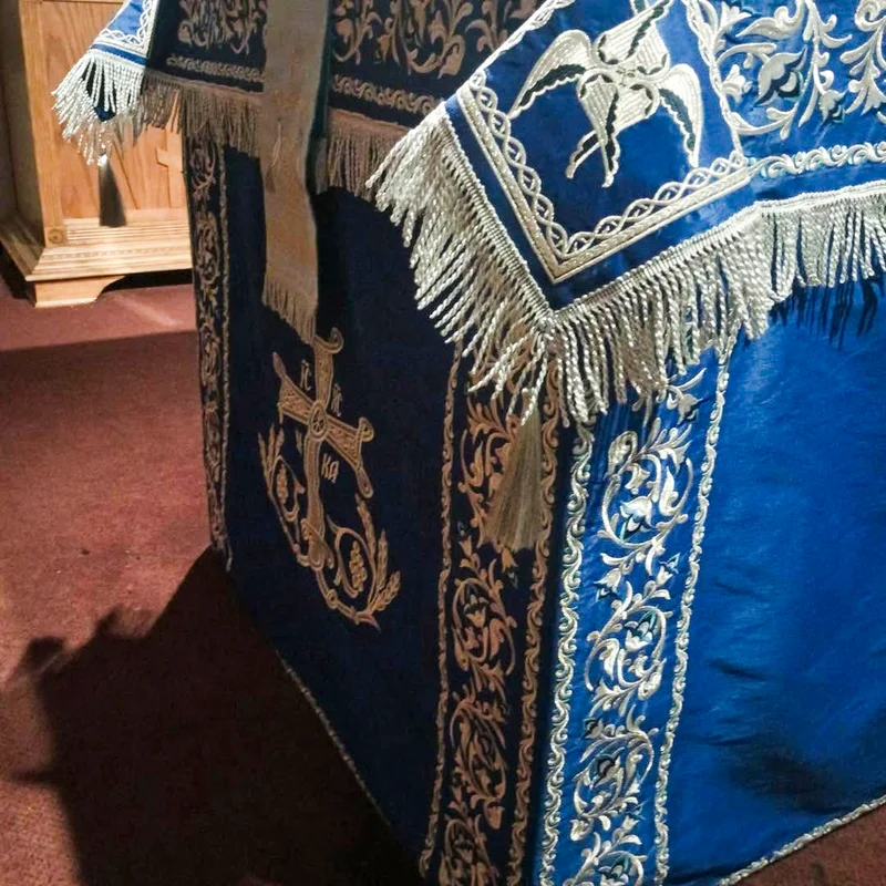 Holy Table Cover and altar covers – Dark Blue Red  with Silver Embroidery