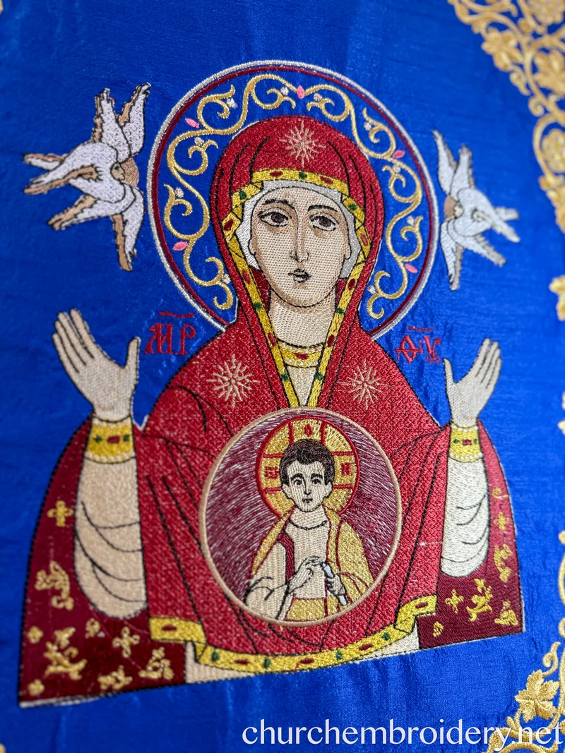 Nabedrennik – Orthodox Liturgical Vestment Blue With Znamenie Icon