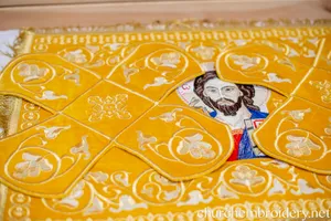 Embroidered Chalice Covers Set Gold With Icon Of Our Lord Jesus