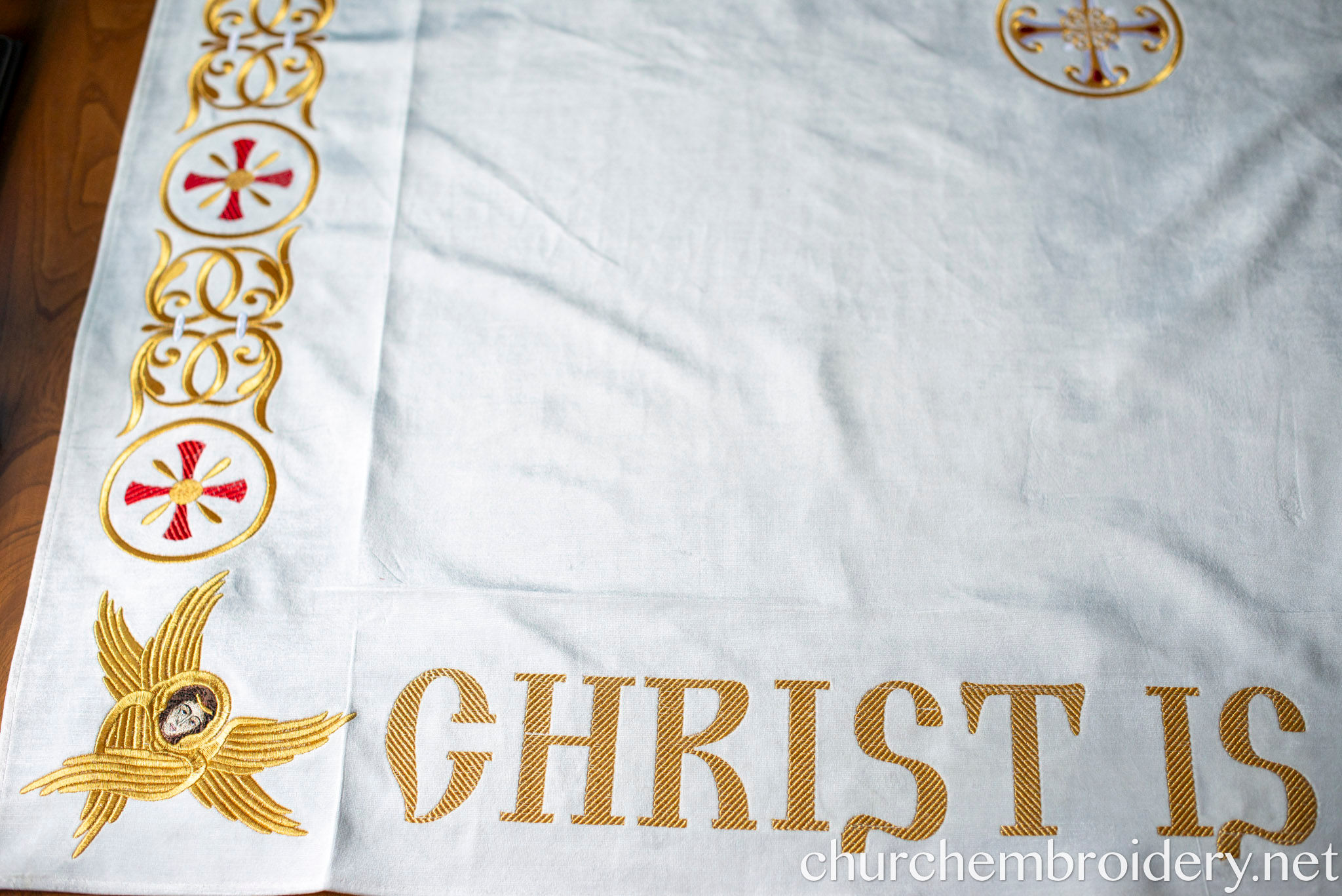 Holy Table Cover Fully Embroidered with Christ Is Risen Sight
