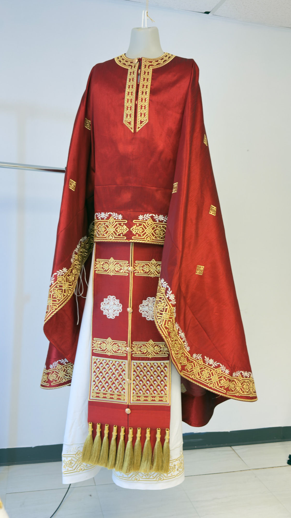 Red Gold Fully Embroidered Vestments Priest Set Greek Style