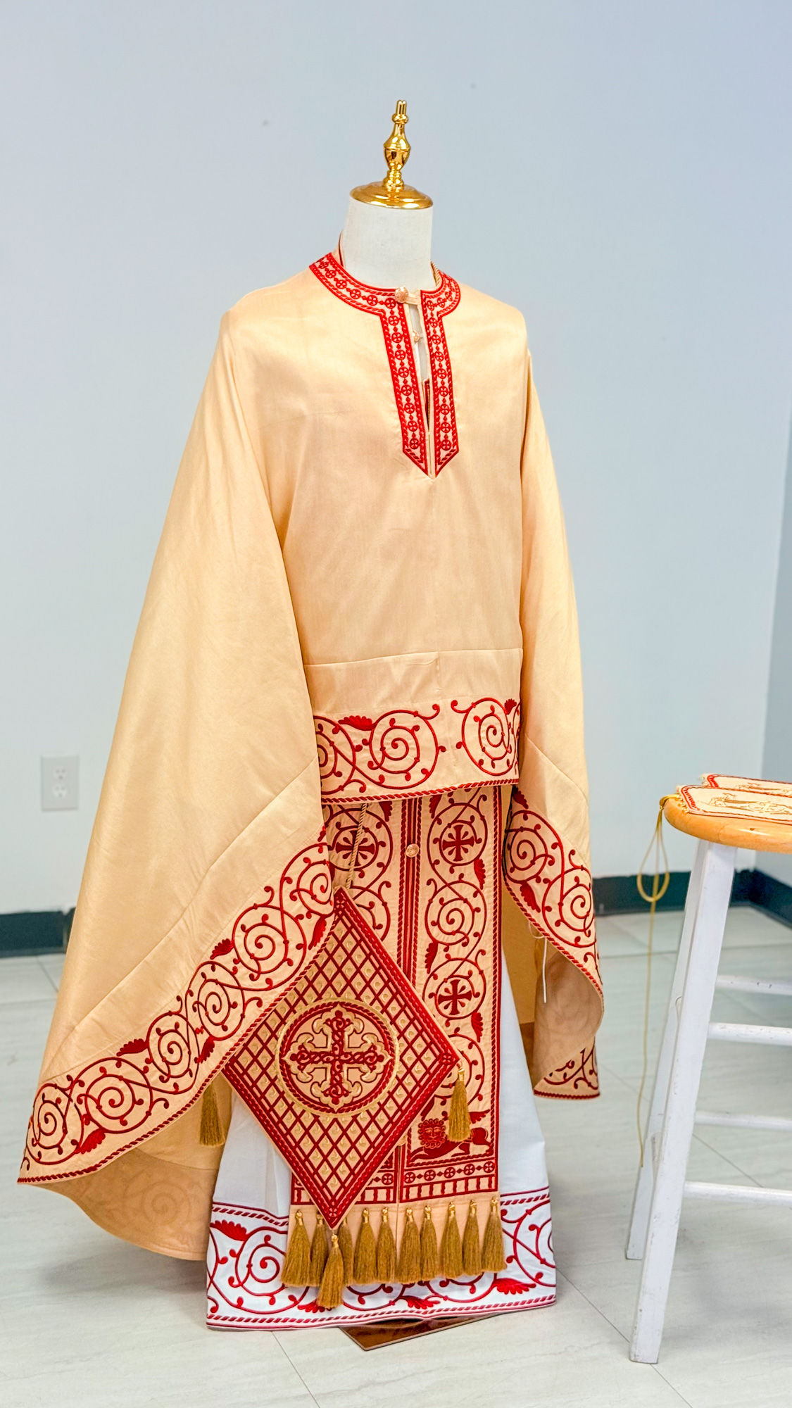 Gold Red Fully Embroidered Vestments Priest Set Greek Style