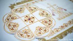 Chalice Covers Veils Set  White  Gold Fully Embroidered for The Holy Gifts Birds