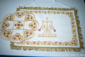 Chalice Covers Veils Set  White  Gold Fully Embroidered for The Holy Gifts Birds