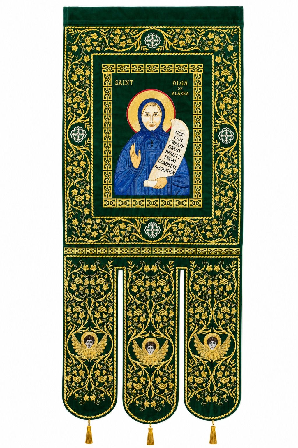 Fully embroidered Eastern Orthodox Banner of saint Olga of Alaska