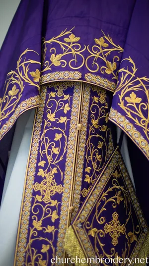 Fully Embroidered Orthodox Priest Vestment Set in Purple Gold