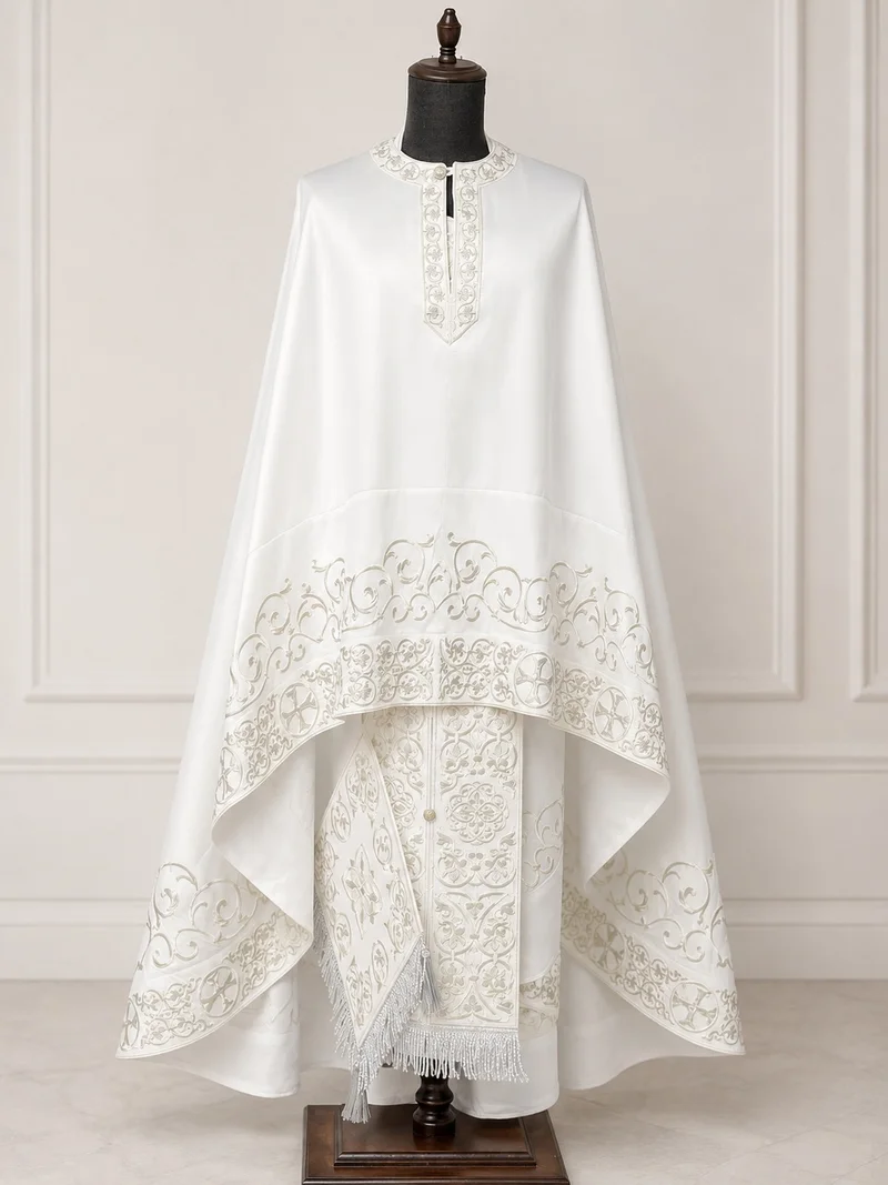 Fully Embroidered Orthodox Priest Vestments Set - White