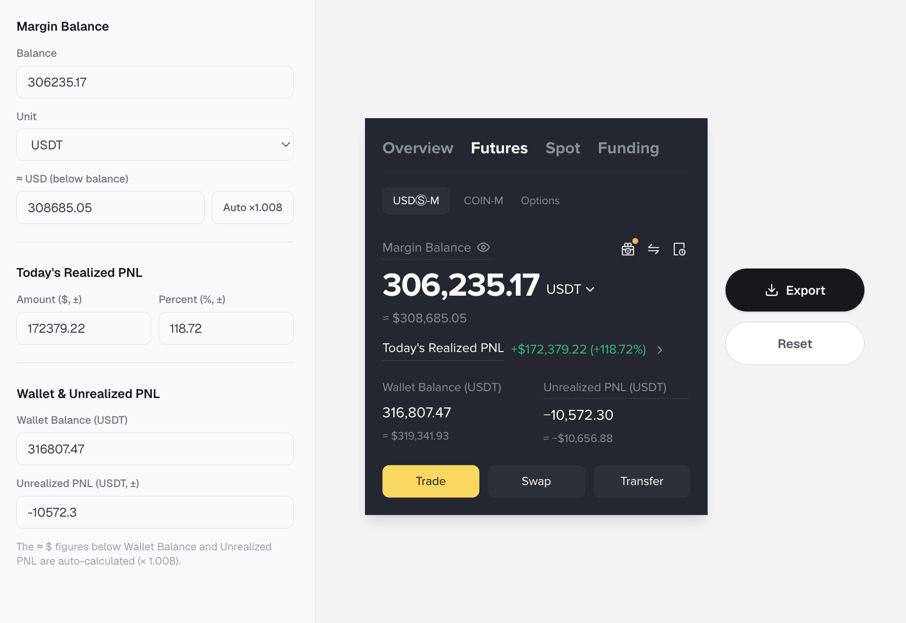 Binance-style wallet balance screenshot with multi-token holdings