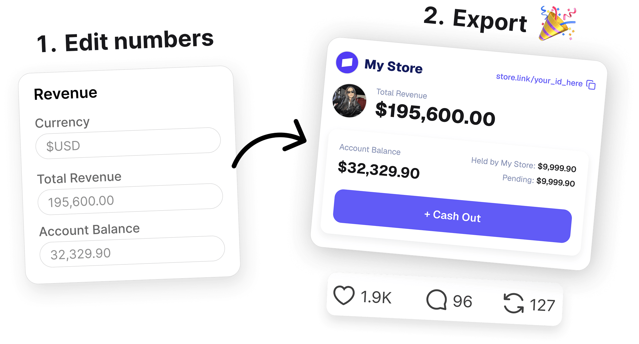 Edit numbers in a template, then export a screenshot