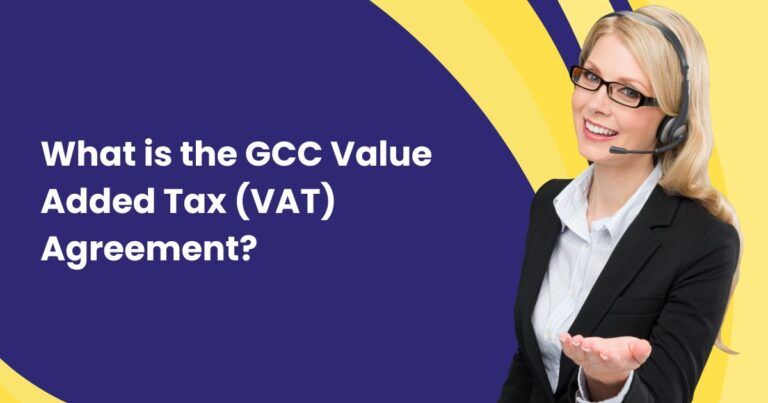Illustration of a woman explaining the GCC Value Added Tax (VAT) Agreement.