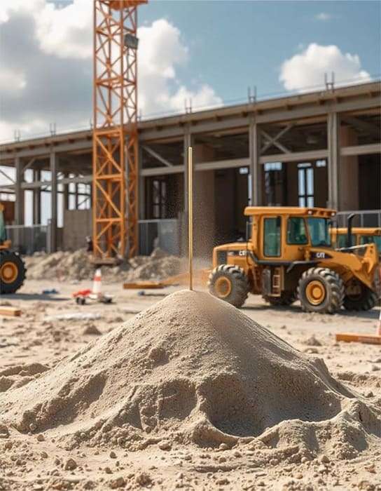 Areia grossa distribuídas em um local de construção.