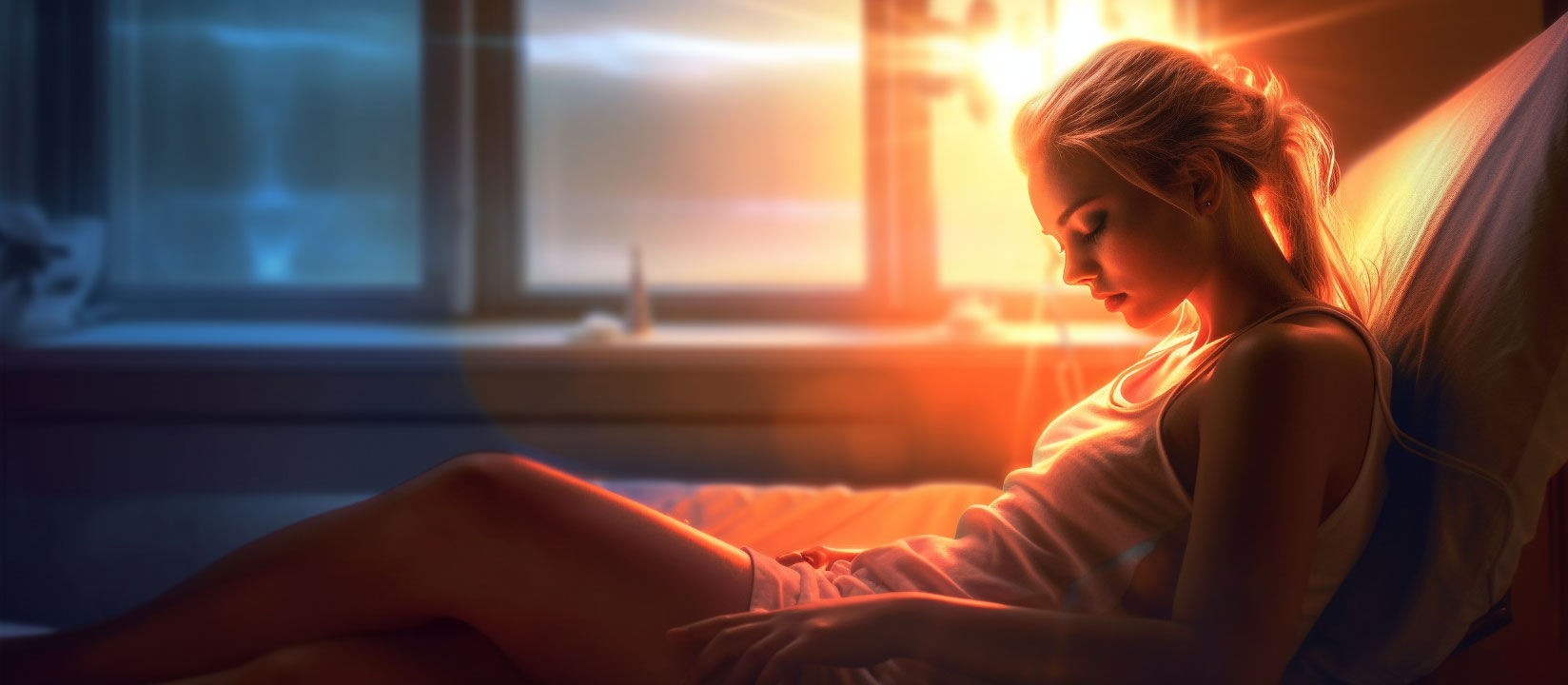 Girl grappling with clinical despair gazes longingly outside rain-soaked window.