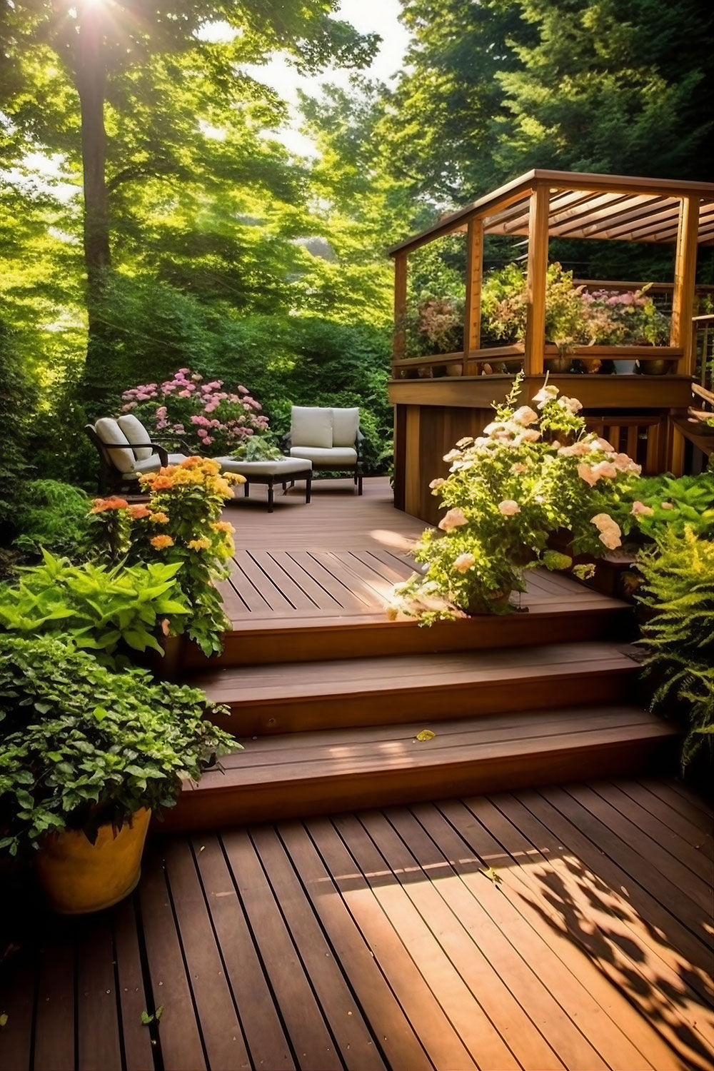 Elevate your garden with this enchanting idea of a captivating and magical deck.