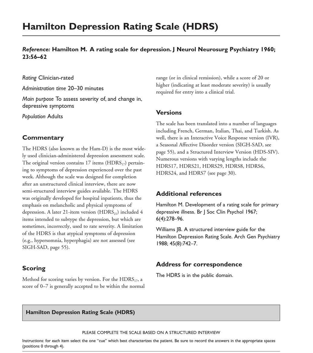 Hamilton Depression Rating Scale