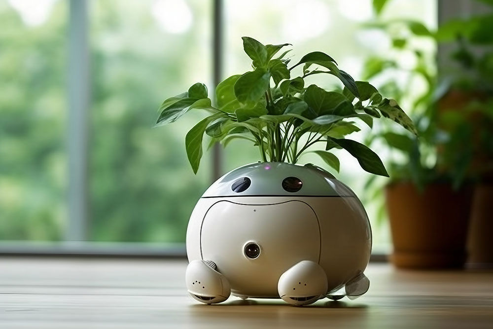 Embrace the future of plant care with an interactive plant care robot for your green companions.