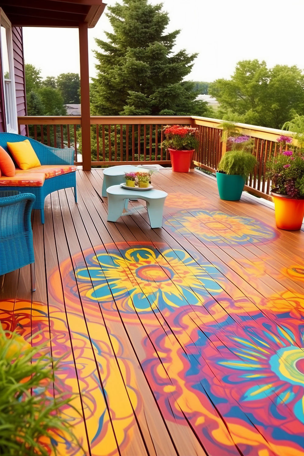 Step into a world of vibrant colors and playful escapes on the Kaleidoscope Terrace decking.
